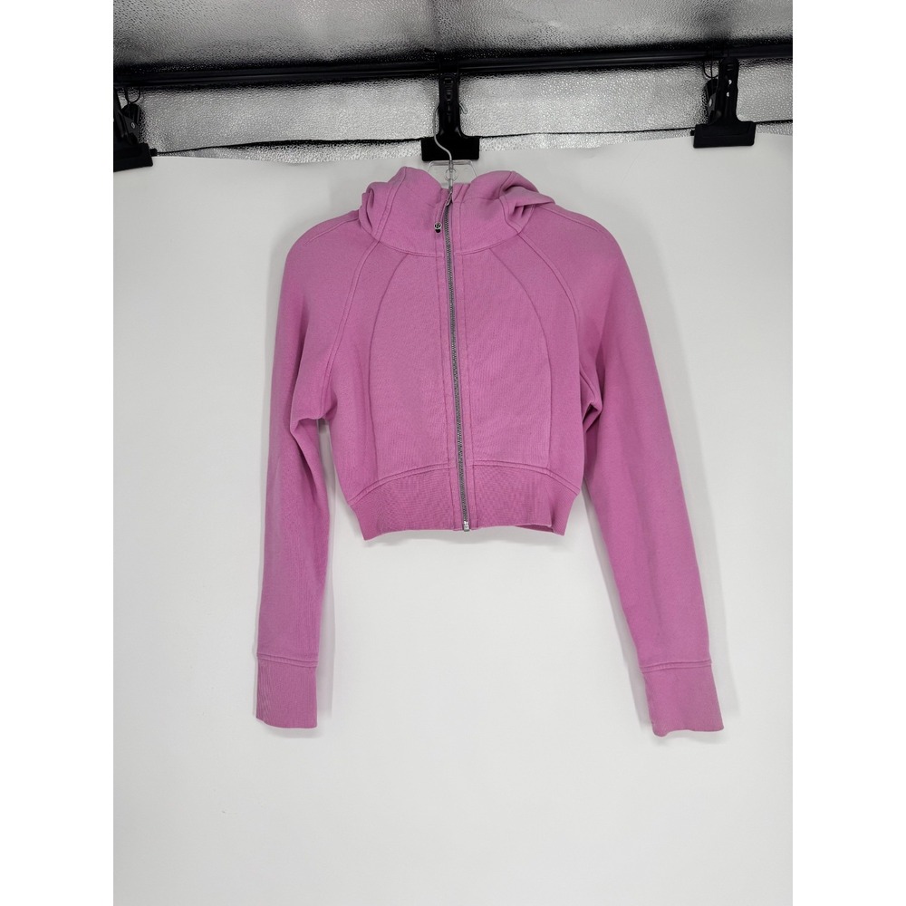 Lululemon Scuba Full Zip Up Cropped Hoodie Dahlia Mauve Womens Size 4 Jacket